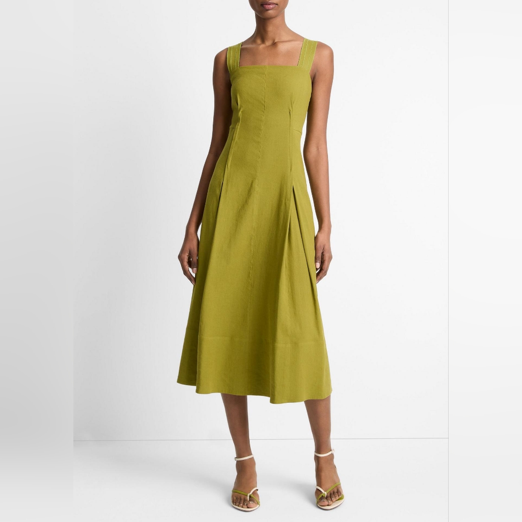 Vince. Linen-Blend Square-Neck Dress